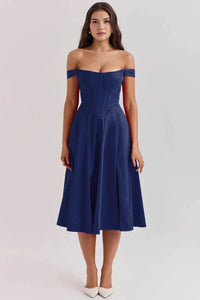 Coralie Off Shoulder Midi Dress Blue