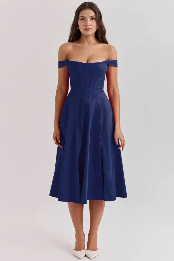 Coralie Off Shoulder Midi Dress Blue