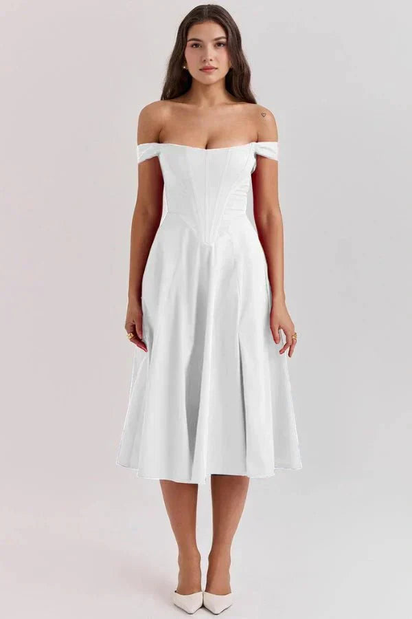 Coralie Off Shoulder Midi Dress White