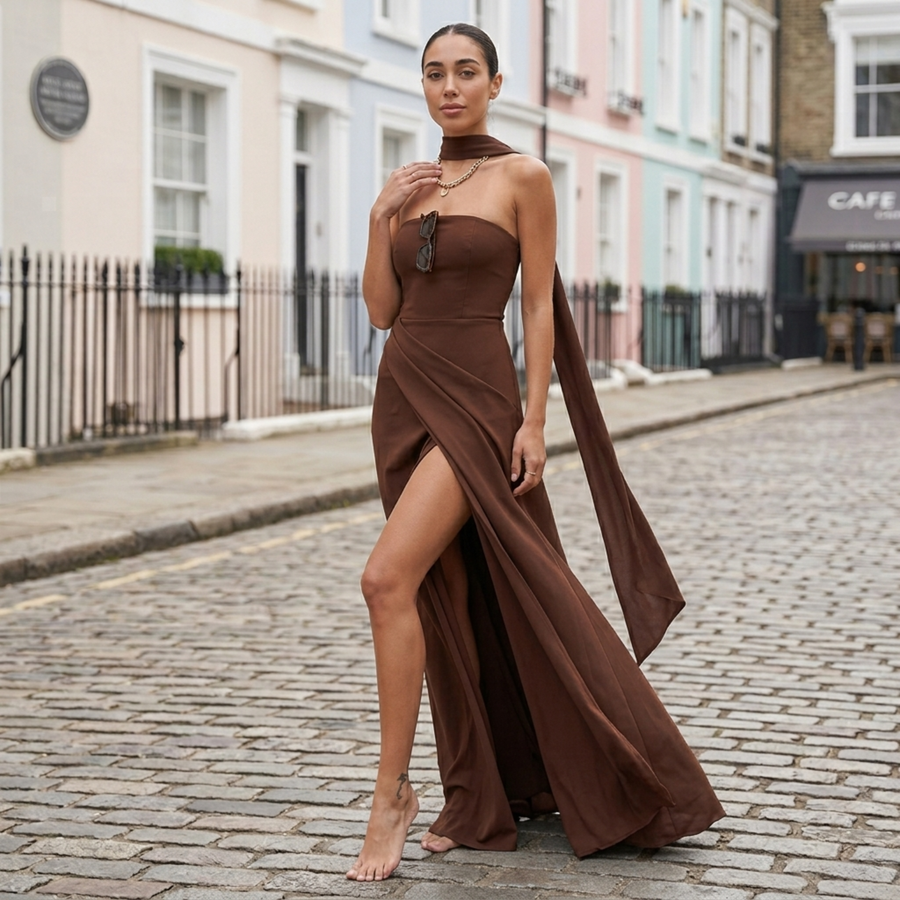 Eloise Strapless Maxi Dress Brown