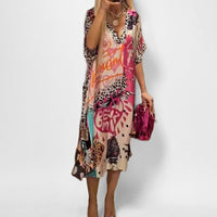 Scarlett | Women's Graphic Print V-Neck Swing Tunic Dress Pink
