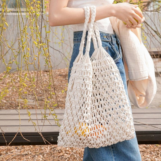 Grace | Women's Handmade Macrame Cotton Mesh Tote Bag White
