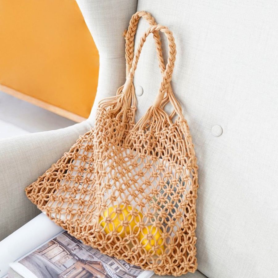 Grace | Women's Handmade Macrame Cotton Mesh Tote Bag Camel