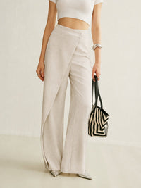 Camila | Women's High-Waist Asymmetric Wrap Wide Leg Pants Apricot
