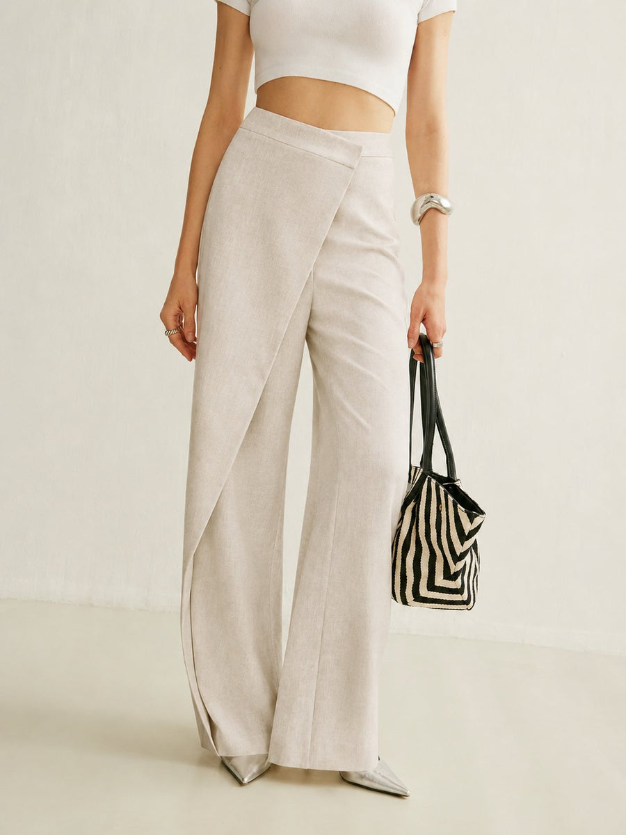 Camila | Women's High-Waist Asymmetric Wrap Wide Leg Pants Apricot