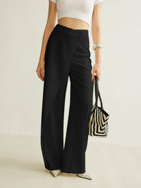 Camila | Women's High-Waist Asymmetric Wrap Wide Leg Pants Black