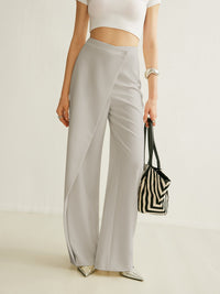 Camila | Women's High-Waist Asymmetric Wrap Wide Leg Pants Grey