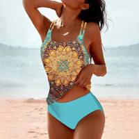 Emma | Women's High-Waisted Printed Two-Piece Tankini Blue