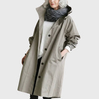 Amelia | Women's Hooded Waterproof Relaxed-Fit Long Trench Coat Grey