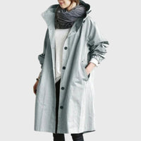 Amelia | Women's Hooded Waterproof Relaxed-Fit Long Trench Coat Light Blue