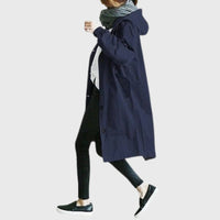 Amelia | Women's Hooded Waterproof Relaxed-Fit Long Trench Coat Blue