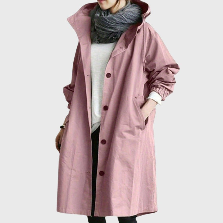 Amelia | Women's Hooded Waterproof Relaxed-Fit Long Trench Coat Pink