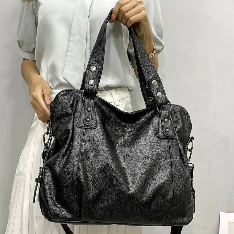 Amelia | Women's Large Capacity Leather Shoulder Tote Bag Studded Cream