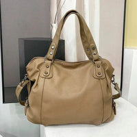 Amelia | Women's Large Capacity Leather Shoulder Tote Bag Studded Beige