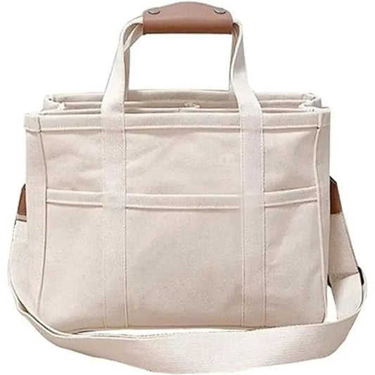 Olivia | Women's Large-Capacity Multi-Pocket Canvas Tote Bag Crossbody Beige