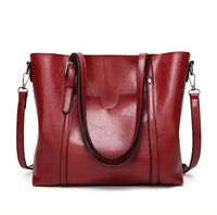 Layla | Women's Large Leather-Look Oil-Wax Shoulder Tote Bag Red