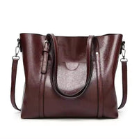 Layla | Women's Large Leather-Look Oil-Wax Shoulder Tote Bag Coffee