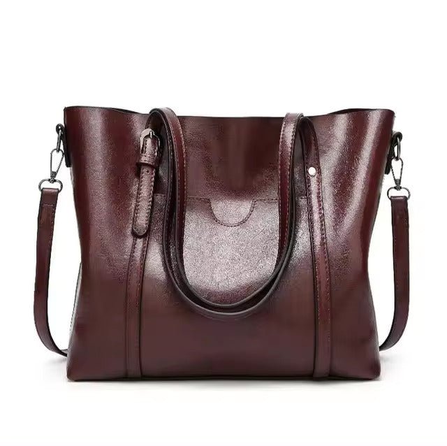 Layla | Women's Large Leather-Look Oil-Wax Shoulder Tote Bag Coffee