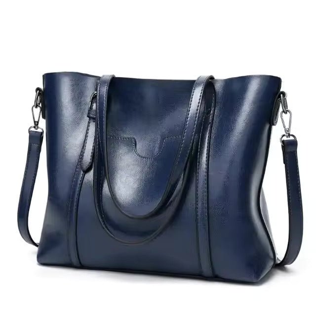 Layla | Women's Large Leather-Look Oil-Wax Shoulder Tote Bag Blue
