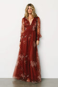 Womens Layla Tulle Maxi Dress Rust Floral Size: XS