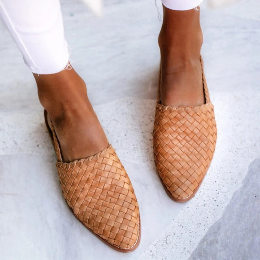 Penelope | Women's Leather Woven Pointed-Toe Slingback Comfortable Light Brown