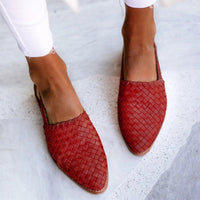 Penelope | Women's Leather Woven Pointed-Toe Slingback Comfortable Red