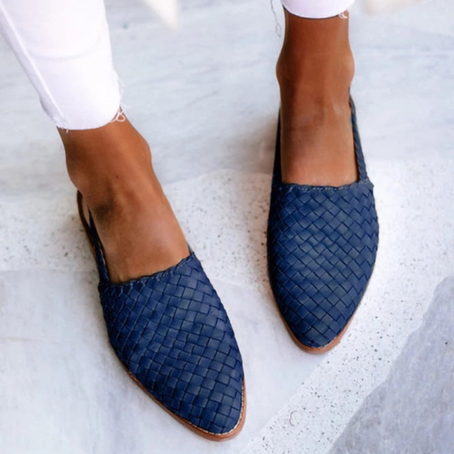 Penelope | Women's Leather Woven Pointed-Toe Slingback Comfortable Navy