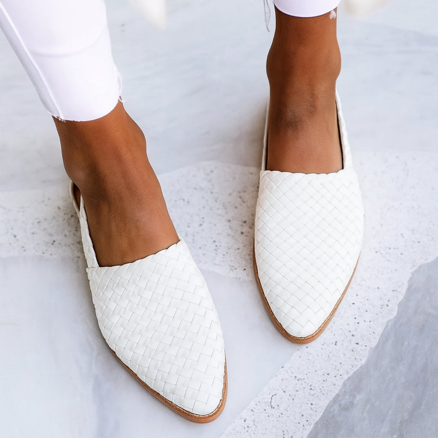 Penelope | Women's Leather Woven Pointed-Toe Slingback Comfortable White