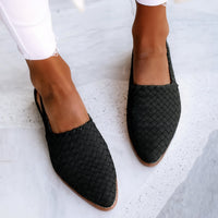 Penelope | Women's Leather Woven Pointed-Toe Slingback Comfortable Black
