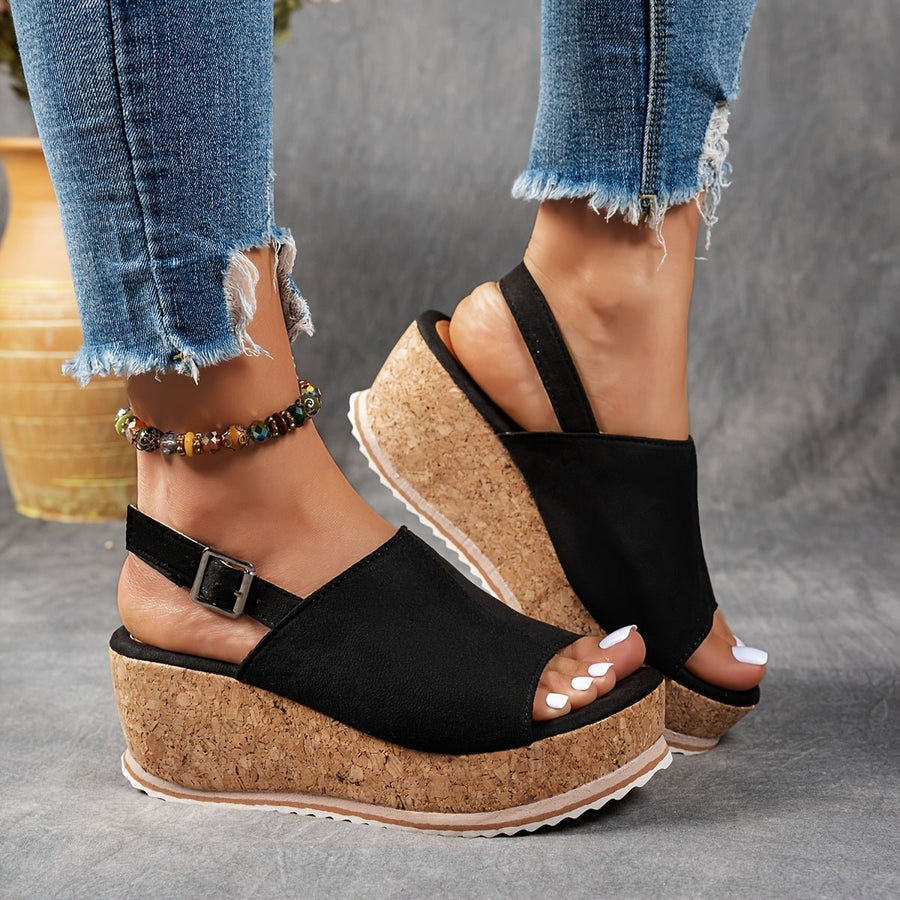 Amelia | Women's Leopard Print Platform Wedge Comfortable Sandals Black