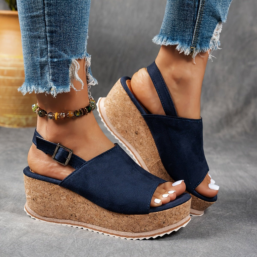 Amelia | Women's Leopard Print Platform Wedge Comfortable Sandals Navy Blue