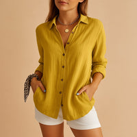 Luna | Women's Linen Button Down Blouse Long Sleeve Relaxed Fit Yellow