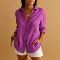 Luna | Women's Linen Button Down Blouse Long Sleeve Relaxed Fit Purple