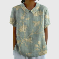 Grace | Women's Linen Short Sleeve Collared Blouse Relaxed Fit Sage Green 3