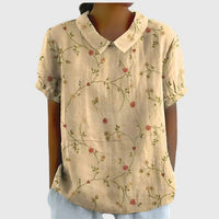 Grace | Women's Linen Short Sleeve Collared Blouse Relaxed Fit Light Yellow