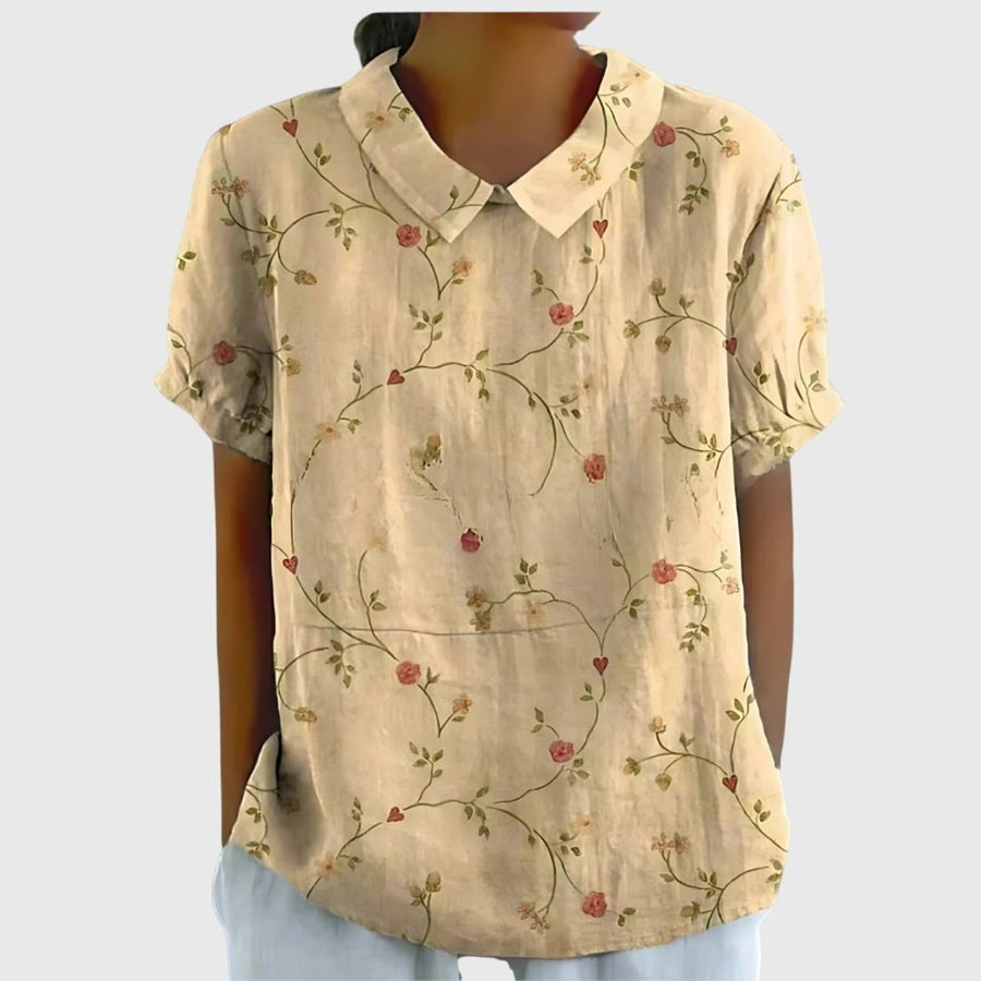 Grace | Women's Linen Short Sleeve Collared Blouse Relaxed Fit Light Yellow