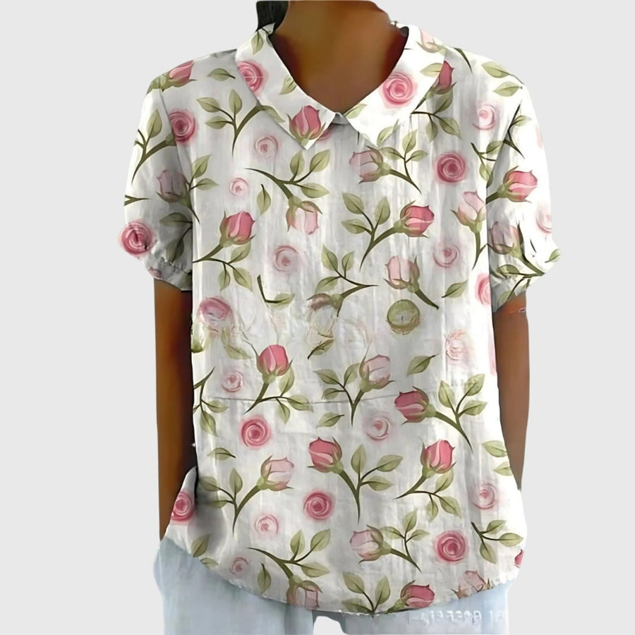 Grace | Women's Linen Short Sleeve Collared Blouse Relaxed Fit White 3