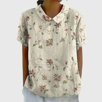 Grace | Women's Linen Short Sleeve Collared Blouse Relaxed Fit White 4