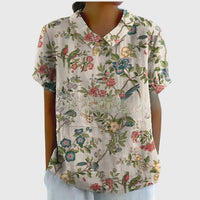 Grace | Women's Linen Short Sleeve Collared Blouse Relaxed Fit White 5