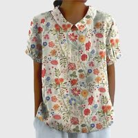 Grace | Women's Linen Short Sleeve Collared Blouse Relaxed Fit White 6