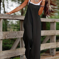 Layla | Women's Linen Wide Leg Pants Sleeveless Bib Overall Jumpsuit Black