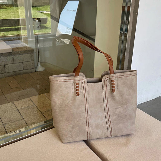 Harper | Women's Minimalist Vegan Leather Large Shoulder Tote Bag Khaki