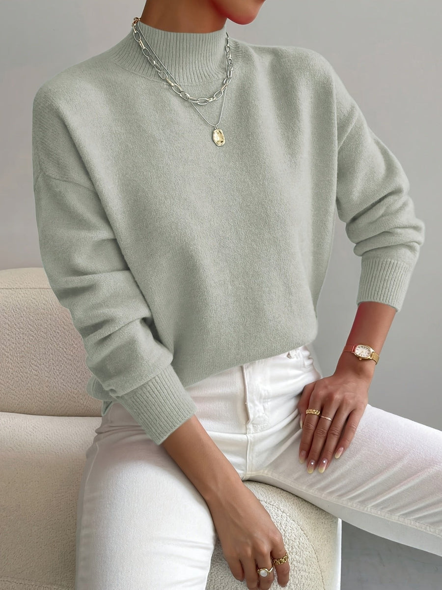 Layla | Women's Mock Turtleneck Relaxed-Fit Long Sleeve Sweater Light Green