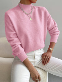Layla | Women's Mock Turtleneck Relaxed-Fit Long Sleeve Sweater Light Pink