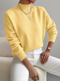 Layla | Women's Mock Turtleneck Relaxed-Fit Long Sleeve Sweater Yellow