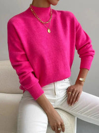 Layla | Women's Mock Turtleneck Relaxed-Fit Long Sleeve Sweater Pink