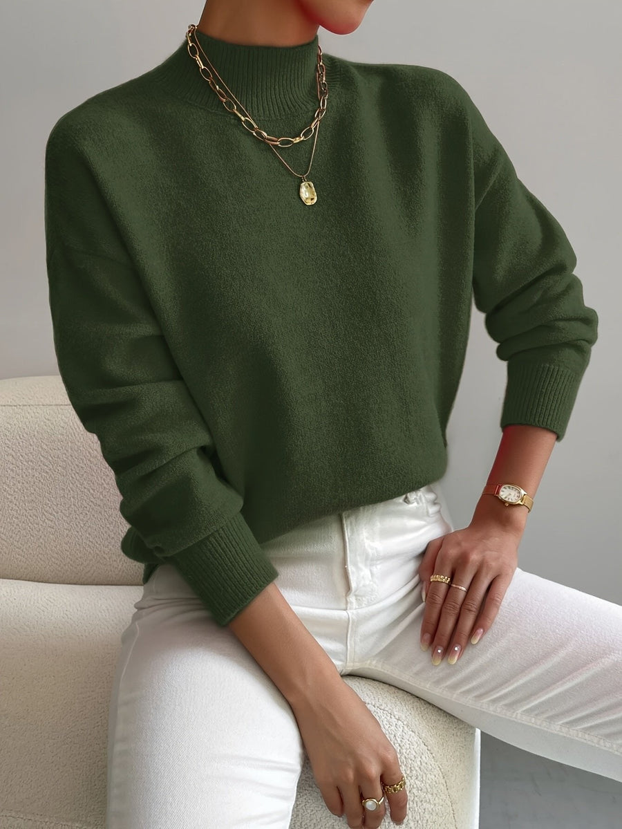 Layla | Women's Mock Turtleneck Relaxed-Fit Long Sleeve Sweater Green