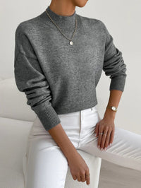 Layla | Women's Mock Turtleneck Relaxed-Fit Long Sleeve Sweater Dark Grey