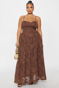 Women's Morning Kiss Jacquard Maxi Dress In Brown Size XS