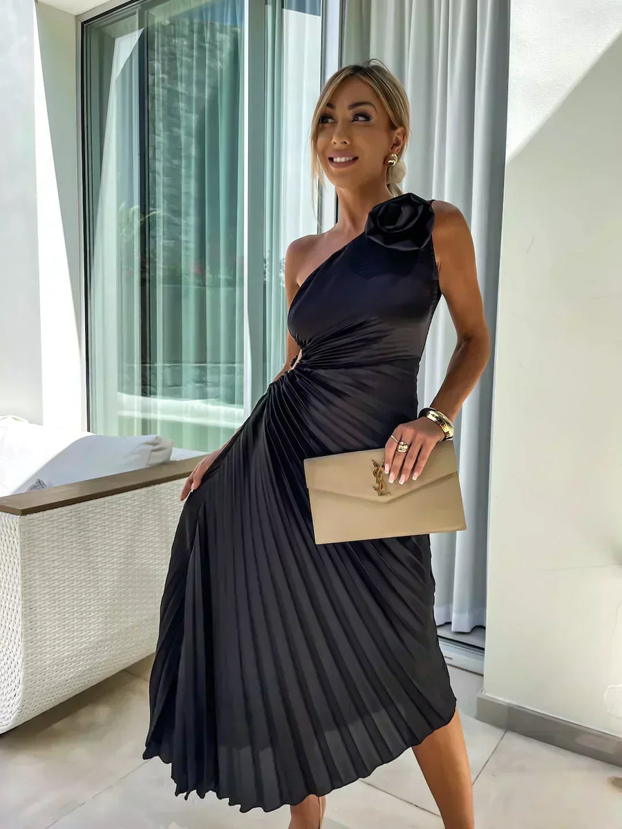 Sunday One Shoulder Midi Dress Black